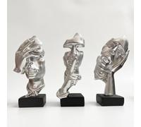 GZDDYUMYJX Estatua de Pensador de 3 Piezas, el Silencio es Oro Figura de Arte Abstracto, esculturas de Resina para el hogar Moderno,Decoración de Estantería,Decoraciones de Oficina, Regalo (Plata)