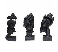 GZDDYUMYJX Estatua de Pensador de 3 Piezas, el Silencio es Oro Figura de Arte Abstracto, esculturas de Resina para el hogar Moderno,Decoración de Estantería,Decoraciones de Oficina, Regalo (Negro A)