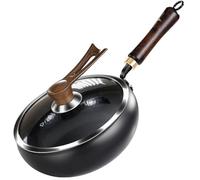 GZGLZDQ Wok de Acero Carbono, Antiadherente Natural y Resistente a Salpicaduras, Gran Capacidad, para Cocinas de Inducción y Gas, Ideal para Freír, Saltear y Todo Tipo de Cocción(Ø 28cm)