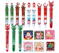 GZGXKJ 12 Piezas 10 en 1 Christmas Pen Bolígrafo Retráctil Bolígrafos Navideños Multicolor Bolígrafos de Navidad con 12 Tarjeta de Felicitación Mini Regalos Navidad para Niños