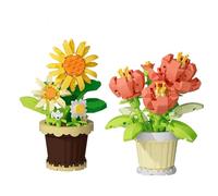 GZGXKJ 2 Piezas Bloques de Construcción Flores Plantas Mini Kit de ConstruccióN de Flor Artificiales para Decoración del Hogar DIY y Regalos para Niños (Girasoles y Peonías)