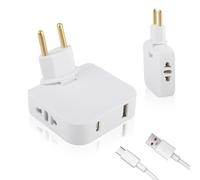 GZGXKJ 2 Piezas Enchufe Plano Pared Extraplano 4 en 1 Ladron Enchufes Plano Rotación 180° Enchufes Modulares con 1 USB y Type-C Adaptador Enchufe Planos 250V para Oficinas en Casa y Viajes