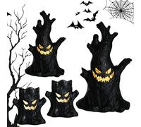 GZGXKJ 4 piezas de tocón de árbol de Halloween, luz LED amarilla, dos formas, accesorios de terror, decoración de interiores, velas fantasmas para decoración de Halloween y regalos (negro)