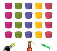 GZhaimai 20 Piezas Tapón de Vino de Silicón, Tapon Botella Agua Para Vino, Cerveza y Champán Incluye 1 Sacacorchos (5 Colores)