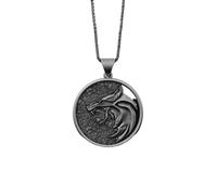 GZHENGZG Collar para Hombre, joyería para Mujer Witcher Geralt de Rivia Medallón Lobo Blanco Collar para Hombre Regalo para Mujeres Colgante de cumpleaños para Hombre Regalo Vintage Gwynbleidd