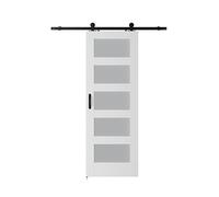 GZHENOZ Puerta corrediza de Granero de 5 Paneles con herrajes y manija, núcleo de MDF Macizo de Madera y Chapa de PVC Impermeable ecológica, Color Blanco - Kit para Puerta corred