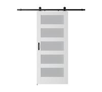 GZHENOZ Puerta corrediza de Granero de 5 Paneles con herrajes y manija, núcleo de MDF Macizo de Madera y Chapa de PVC Impermeable ecológica, Color Blanco - Kit para Puerta corred
