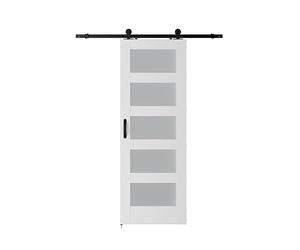 GZHENOZ Puerta corrediza de Granero de 5 Paneles con herrajes y manija, núcleo de MDF Macizo de Madera y Chapa de PVC Impermeable ecológica, Color Blanco - Kit para Puerta corred