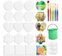 GZjiyu 20 Piezas Paneles magnéticos de lienzo con 6 Pinceles, 1 Paleta y 1 Cubo Plegable Verde, Mini lienzos Magnéticos para Pintar Pinturas AcríLicas Al óLeo Gouache(5 formas)