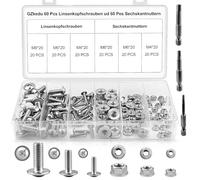 GZjiyu 60 tornillos de cabeza alomada M4/M6/M8, 60 unidades tuercas autoblocantes M4/M6/M8 con 3 hexágonos interiores y caja de plástico, para pequeños proyectos de bricolaje, gran proyecto de