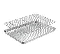 GZKDKZB Bandeja para Hornear de Acero Inoxidable Antiadherente con Rejilla de enfriamiento, Resistente al Calor y a la deformación, para Horno Tostador, 440 x 320 mm