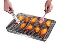 GZKDKZB Bandeja para Hornear de Acero Inoxidable, Antiadherente, Rectangular, con Rejilla para Enfriar, Resistente al Calor, para Horno Tostador (270 x 210 mm)