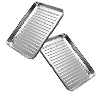 GZKDKZB Bandeja Rectangular de Acero Inoxidable para Horno, Juego de 2 bandejas antiadherentes para Galletas, bandejas metálicas Resistentes con Fondo Corrugado para Horno Tostador (240 x