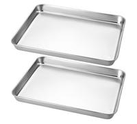 GZKDKZB Juego de 2 bandejas para Hornear Galletas de Acero Inoxidable de 31,5 x 24,5 x 2,5 cm, rectangulares, Resistentes y antiadherentes. Ideales para Horno Tostador.