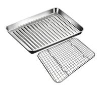 GZKDKZB Juego de bandejas para Hornear de Acero Inoxidable, rectangulares, con Rejilla para Enfriar, antiadherentes, Resistentes, para Horno Tostador (440 x 320 mm)