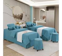 GZKDKZB Juego de sábanas de 4 Piezas para salón de Belleza, sábanas Gruesas con Orificio para reposacabezas, Juego de sábanas para Camilla de Masaje para salón de Belleza, fumigación, Azul