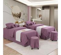 GZKDKZB Juego de sábanas de 4 Piezas para salón de Belleza, sábanas Gruesas con Orificio para reposacabezas, Juego de sábanas para Camilla de Masaje para fumigación de salón, Color púrpura