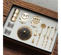 GZKDKZB Kit de 12 Piezas para Hacer Incienso de latón, Torre de reflujo DIY, Juego de moldes para Incienso, moldes para Conos de Incienso, Incluye Cuchara, Prensa, Pala, Cepillo, Quemador