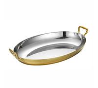 GZKDKZB Paellera de Acero Inoxidable 304, Ovalada, Antiadherente, sin Revestimiento, con Fondo Plano y Doble asa, Ideal para hogares, cocinas y restaurantes, 40 cm, Color Dorado.