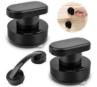GZLCEU 3 Piezas Grips With Suction, Negro Suction Handle para Puerta de Vidrio,Cajón,Armario,Frigorífico,Puerta Balcón Puertas Portátil Movilidad Manija Botones