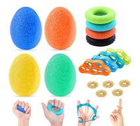 GZLCEU Juego de 12 ejercitadores de manos, 6 x 4,3 cm, bolas de agarre en forma de huevo, pelota antiestrés con 5 anillos de masaje de dedos para fortalecer la mano y los dedos, alivio de presión