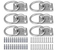 GZLFH 6 Placas de Ojo de Acero Inoxidable con Ojales M5 Cuadrados con Anillo, Ganchos de Techo Plateados con 24 Tornillos y 24 Tubos de expansión para Cuerda de Yoga y Hamaca
