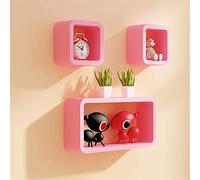 GZLL Estantes de Pared flotantes de Cubo, estantes flotantes, Conjunto de 3, estantería de Almacenamiento estantería estantería estantería montada en la Pared (Color : Rosado)