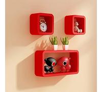 GZLL Estantes de Pared flotantes de Cubo, estantes flotantes, Conjunto de 3, estantería de Almacenamiento estantería estantería estantería montada en la Pared (Color : Rojo)