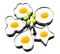 GZMAISULEE Moldes de anillos de huevo, paquete de 5 anillos de cocina de huevos de acero inoxidable, corazón, flor, estrella, Micha, juego de moldes redondos para panqueques, amarillo