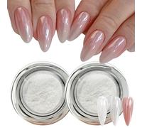 GZMAYUEN 2 Caja Blanco Efecto Perlado Polvo Uñas Chrome Powder Nails, Efecto Espejo/Perla/Sirena/Aurora Polvo para Uñas Manicura Francesa