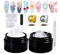 GZMAYUEN Juego de Gele Constructores de Uñas, 2 Colores Transparente Blanco Extensiones de Uñas Sólidas, 2Pcs Polvos de Uñas Cromados para Salón de Uñas Casa