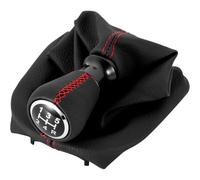 GZPARTB 5-Speed Manual Gear Shift Knob with Leather Boot Cover for 207 307 406, for C3 C4 C5, Black Leather with Stitching (Red)
