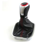 GZPARTB 5 Speed Manual Gear Shift Knob with Leather Boot for Polo 6R 6C 2011-2019, Red and Silver Shifter Lever with Gaiter