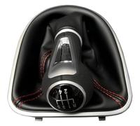 GZPARTB Gear Shift Boot Cover with Red Stitching for Seat Leon II, for Toledo III, for Altea XL 2005-2012, Black PU Leather (5 Speed)