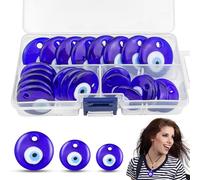 GZqiancnag 24 piezas ojo turco, cristal contra el malo con 1 caja transparente para collares, pulseras, pendientes, pendientes, llaveros (3 tamaños)