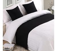 GZQIAWY Colcha Camino de Cama Throw Home Hotel Lino de Algodón Grueso Liso Color Sólido Dormitorio Toalla Trasera Protector Ropa de Cama Nero 50 x 210cm (pañuelo de Cama) + 2 Fundas de cojín