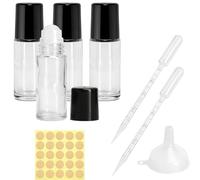 GZRXIOUS 4 Piezas 30ml Frascos Roll On Vacíos, Botellas de Vidrio - Frascos Roll On para Aceites Esenciales con Bola, Rellenables, con Pipetas, Embudo y Etiquetas para Aromaterapia y Perfumes