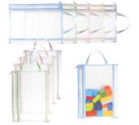 GZRXIOUS A4 10 unidades Bolsa de almacenamiento para juguetes de colores, bolsa portátil con cremallera y asa, doble capa de malla para Lego, juguetes de baño, almacenamiento, rompecabezas y más