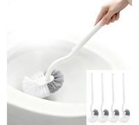 GZRXIOUS Juego de 4 cepillos de inodoro con 4 ganchos, cepillo curvado con limpiador de bordes para una limpieza profunda de 360°, cepillo de inodoro duradero con cerdas de nailon para baño