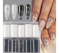 GZSYY Lámina de transferencia holográfica para uñas, lámina de encaje para uñas, pegatinas de uñas, color blanco y negro