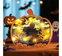 GZWY Calabaza decorativa de Halloween con luz LED, decoración de otoño, Halloween, calabaza, farol decorativo con Jesús y casa de madera, guirnalda de luces LED para decoración de otoño, decoración de