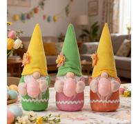 GZWY Figuras decorativas de Pascua, 3 unidades, decoración de Pascua, duendes de Pascua, muñecos de peluche con huevos de Pascua, decoración de mesa de Pascua, primavera, figuras decorativas para