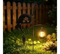 GZWY Lámparas solares para exteriores, enchufe de jardín de gato de metal con farolillo solar, figuras decorativas de jardín para gatos, decoración solar de jardín para exteriores, resistente a la