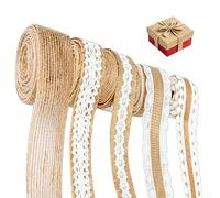 GZXUEHU 5 rollos de cinta de yute con encaje, cada uno de 2 metros de largo, cintas de yute suave pero resistente, vintage Craft Ribbon para bodas, Navidad, fiestas, bricolaje