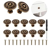 GZXUEHU Pomos vintage de bronce para muebles, 30 mm, con diseño floral, con tornillos y destornillador, robustos y estéticamente muy bonitos, para armarios y cajones, 12 unidades
