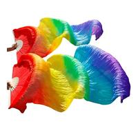 GZXXB Abanicos Largos de Seda 1 Ventilador Derecho + Izquierdo, de Seda Uso Apto para Danza del Vientre(08,150cm-90cm)