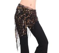 GZXXB Falda Danza del Vientre For espectáculos de Lentejuelas, Disfraces, pañuelo for la Cadera, cinturón Danza del Vientre, Cadena Cintura, Falda Bailarina(Black Gold)