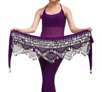 GZXXB Falda Danza del Vientre Nuevo Estilo, Cadena For La Cintura Danza Del Vientre, Bufanda Cadera, Cinturón Con Monedas, Bailar, 12 Colores A Elegir(Purple silver)