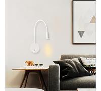GZZBMY LED Apliques de Pared con Interruptor Puerto de Carga USB Lámpara de Cuello de Cisne Flexible Giratorio 360° Iluminación de Pared Dormitorio Cabecera Sala de Estar (Círculo Blanco,Luz Cálida)