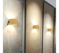 GZZBMY LED Lampara de Pared con interruptor Aplique de Pared con Sensor de Movimiento Interno Recargable USB Iluminación de Pared Pilas Funcionamiento Dormitorio infantil (Madera,Luz Blanca)